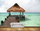 Avikalp MWZ2051 Sea Wooden Bridge Hut Ocean Water Beach HD Wallpaper