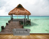 Avikalp MWZ2051 Sea Wooden Bridge Hut Ocean Water Beach HD Wallpaper