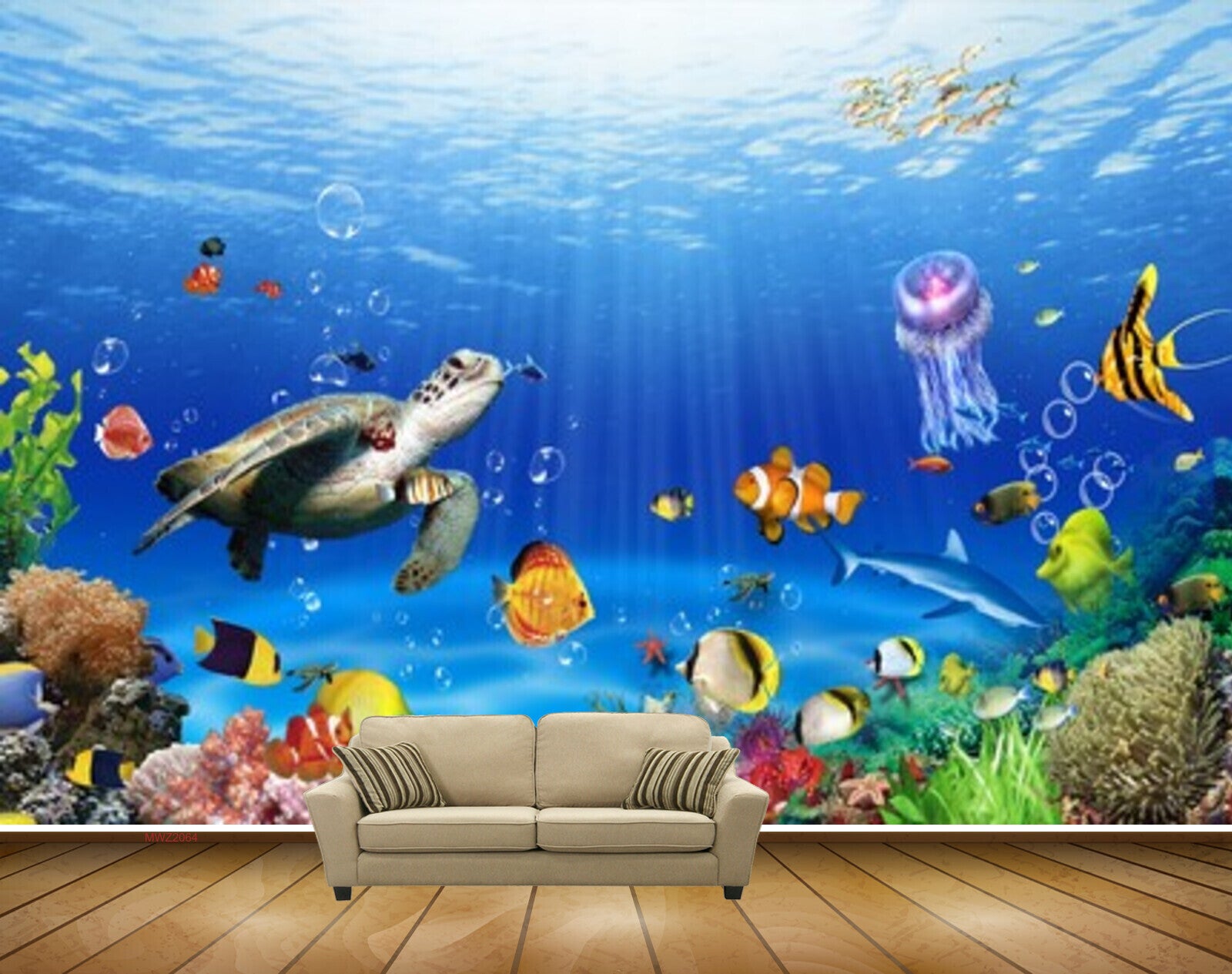 Avikalp MWZ2064 Sea Tortoise Fishes Turtles Stones Plants Underwater Ocean Aquarium Marine HD Wallpaper