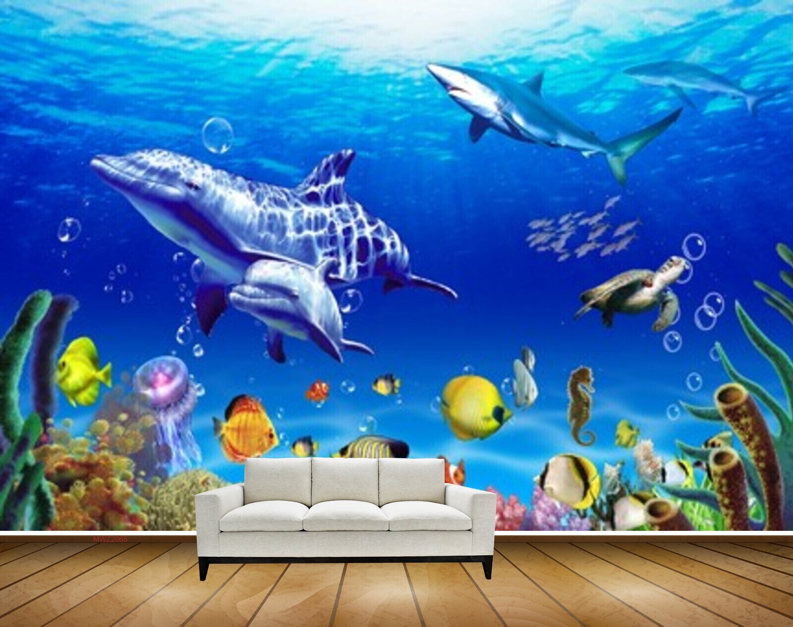 Avikalp MWZ2065 Dolphins Fishes Turtle Plants Sea Water Underwater Ocean Marine Coral HD Wallpaper