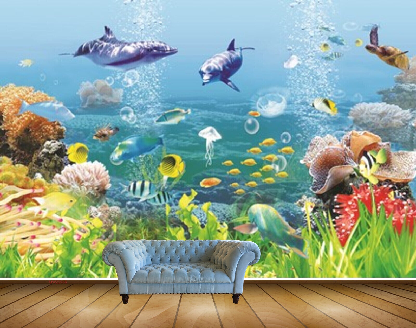 Avikalp MWZ2066 Dolphins Fishes Sea Plants Turtle Marine Water Underwater Ocean Turtles Coral HD Wallpaper