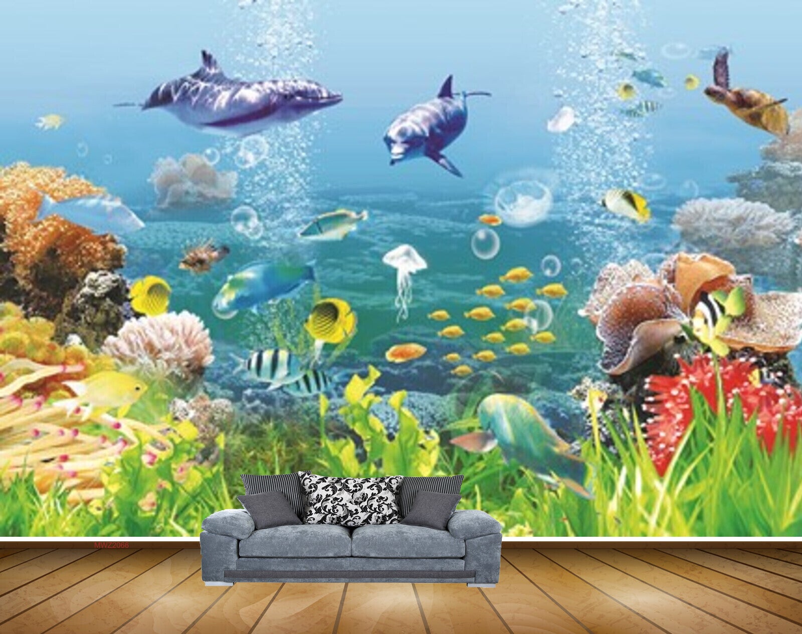 Avikalp MWZ2066 Dolphins Fishes Sea Plants Turtle Marine Water Underwater Ocean Turtles Coral HD Wallpaper