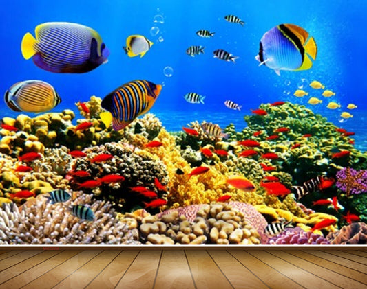 Avikalp MWZ2068 Blue Black Orange Yellow Fishes Stones Sea Ocean Water Underwater Marine Coral HD Wallpaper