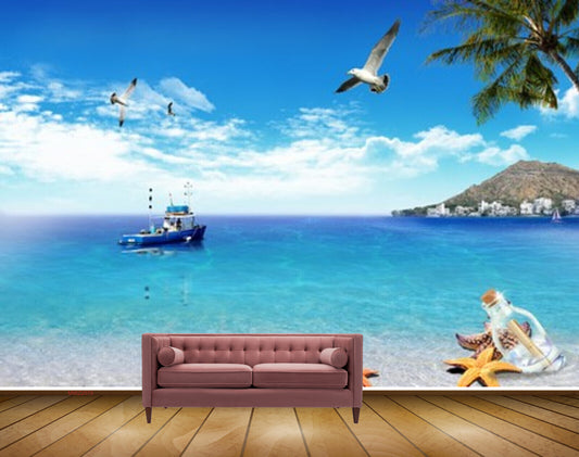 Blue Sea Wallpaper With 3D Starfish Mussels Backgrounds | PSD Free Download  - Pikbest
