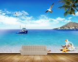 Avikalp MWZ2070 Sea Boat Birds Mountain Starfish Clouds Ocean Water Marine HD Wallpaper