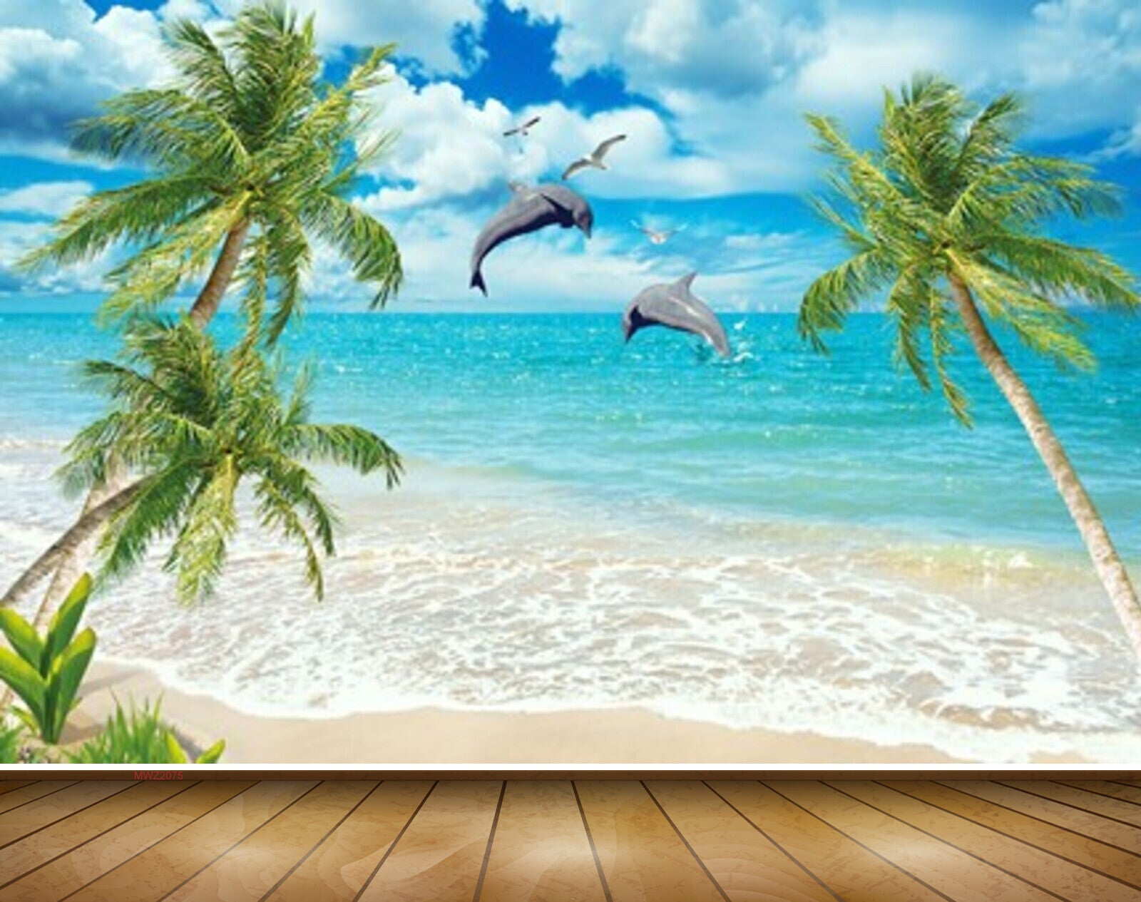 Avikalp MWZ2075 Whales Birds Coconut Trees Clouds Beach Water Ocean Nature HD Wallpaper