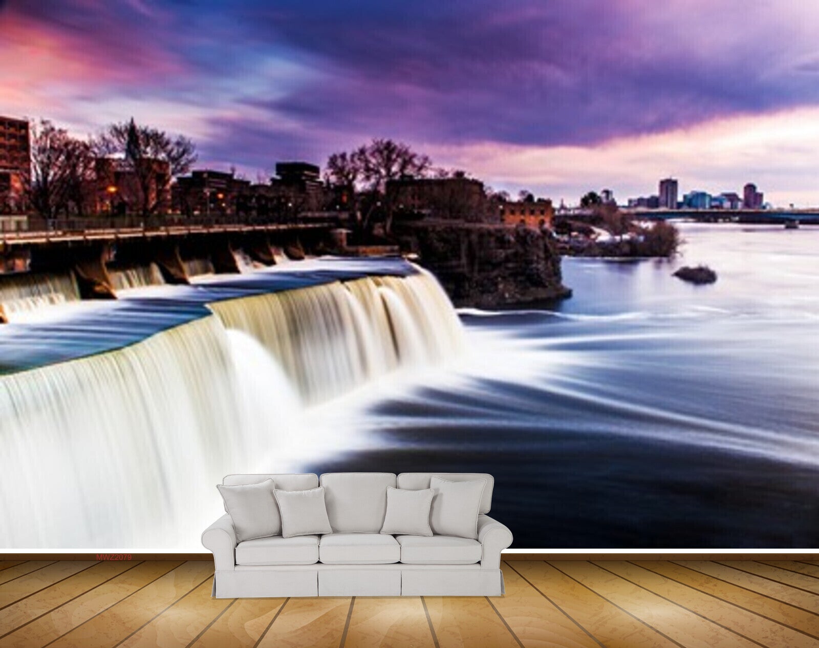 Avikalp MWZ2079 Waterfall City Clouds River Skyline HD Wallpaper