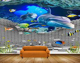 Avikalp MWZ2080 Dolphons Fishes Broken Wall Underwater Ocean HD Wallpaper
