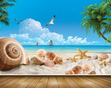Avikalp MWZ2085 Seashells Seabirds Starfish Trees Seabirds Clouds Beach HD Wallpaper