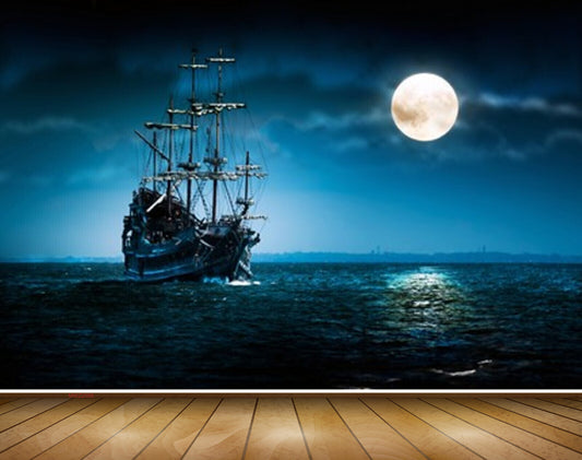 Avikalp MWZ2088 Full Moon Dark Ship Water Sea Travel HD Wallpaper