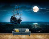 Avikalp MWZ2088 Full Moon Dark Ship Water Sea Travel HD Wallpaper