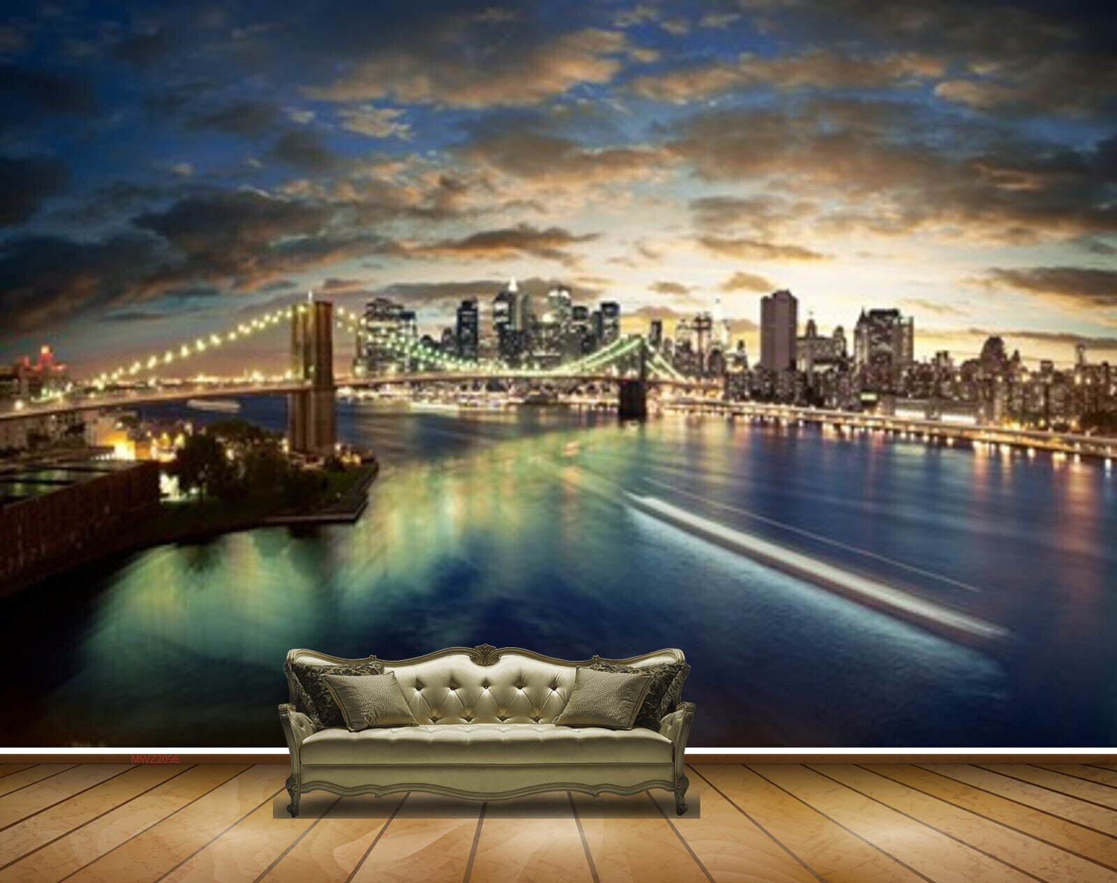 Avikalp MWZ2095 Suspension Bridge Buildings Pond Lightings Night City River HD Wallpaper