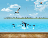 Avikalp MWZ2110 Sea Whales Birds Parachutes Island Trees Beach Forest Air Baloon HD Wallpaper