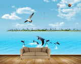 Avikalp MWZ2110 Sea Whales Birds Parachutes Island Trees Beach Forest Air Baloon HD Wallpaper