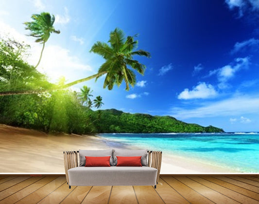 Avikalp MWZ2125 Sea Coconut Trees Beach Sun Light Island Nature HD Wallpaper