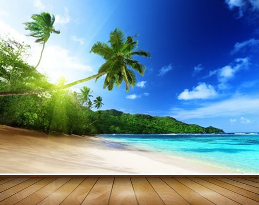 Avikalp MWZ2125 Sea Coconut Trees Beach Sun Light Island Nature HD Wallpaper