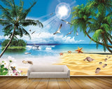 Avikalp MWZ2127 Sea Starfish Shells Trees Flowers Birds Sun Island Beach Water Ocean HD Wallpaper