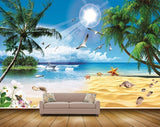 Avikalp MWZ2127 Sea Starfish Shells Trees Flowers Birds Sun Island Beach Water Ocean HD Wallpaper