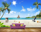 Avikalp MWZ2128 Beach Coconut Trees Boat Birds Starfish Chair Shells Sun Nature Water Ocean HD Wallpaper