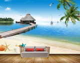 Avikalp MWZ2132 Beach Starfishes Wooden Bridge Birds Trees Resort Water HD Wallpaper