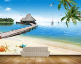 Avikalp MWZ2132 Beach Starfishes Wooden Bridge Birds Trees Resort Water HD Wallpaper