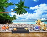 Avikalp MWZ2135 Sea House Trees Starfishes Shells Stones Clouds HD Wallpaper