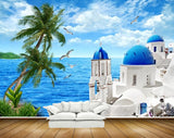 Avikalp MWZ2138 Trees Birds Building Sea Chairs Greece Santorini Travel City HD Wallpaper