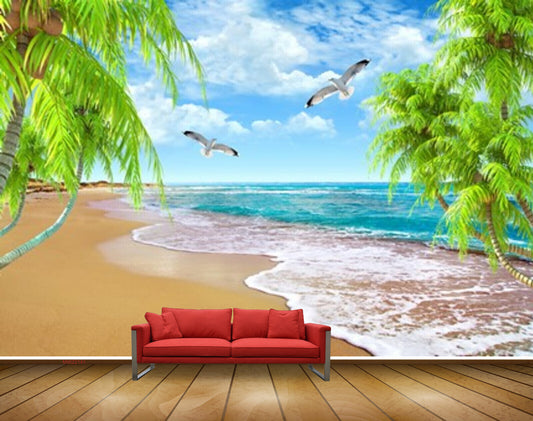 Avikalp MWZ2141 Sea Coconut Trees Birds Clouds Beach Nature Island Sand HD Wallpaper