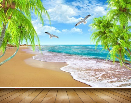 Avikalp MWZ2141 Sea Coconut Trees Birds Clouds Beach Nature Island Sand HD Wallpaper
