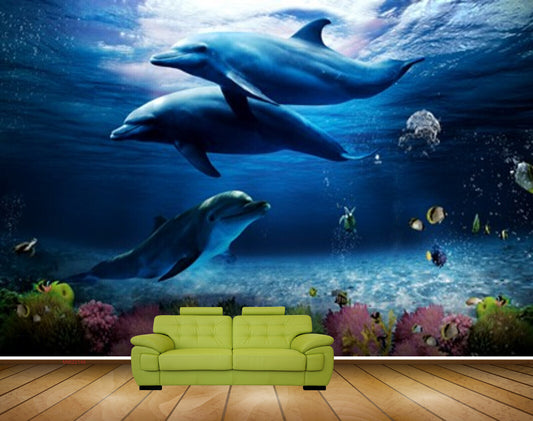 Avikalp MWZ2148 Sea Dolphins Fishes Whales Plants Underwater Water HD Wallpaper