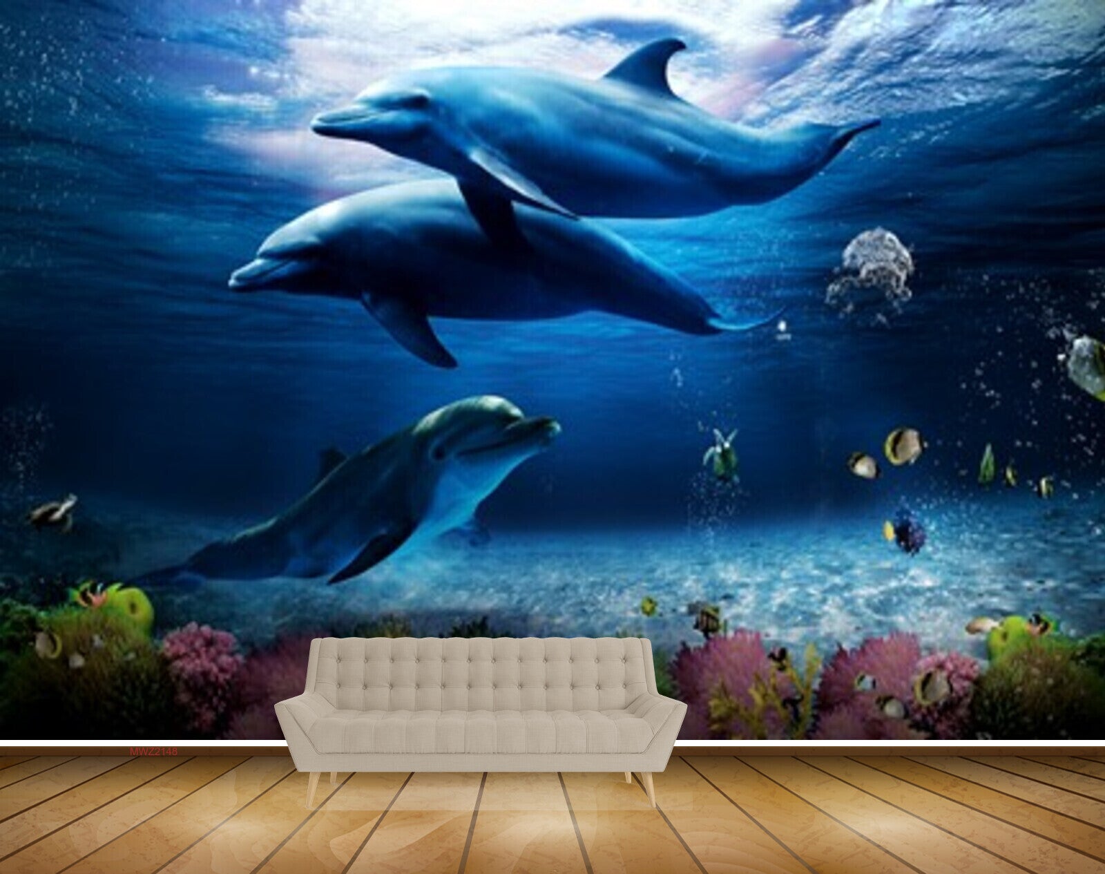 Avikalp MWZ2148 Sea Dolphins Fishes Whales Plants Underwater Water HD Wallpaper