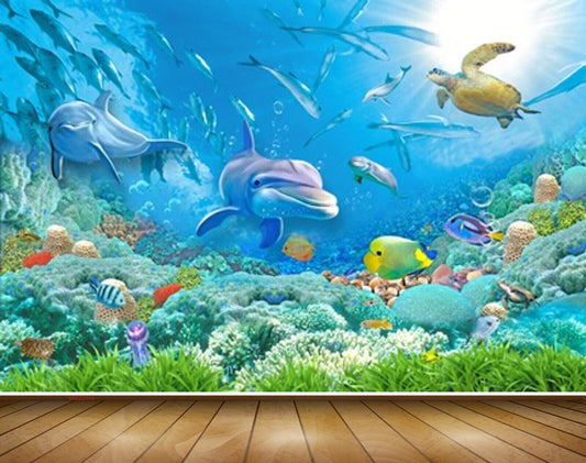 Avikalp MWZ2149 Sea Dolphines Fishes Whales Anemones Plants Turtle Underwater Water Ocean HD Wallpaper