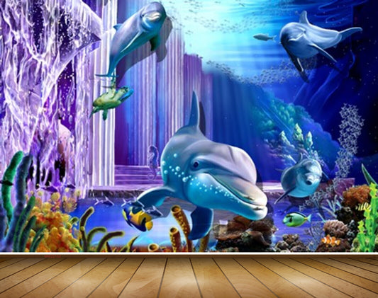 Avikalp MWZ2152 Sea Fishes Whales Plants Dolphins Turtle Water Underwater Ocean HD Wallpaper