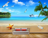 Avikalp MWZ2155 Beach Starfishes Birds Ship Trees Starfish Island Sand Sea Water Ocean HD Wallpaper