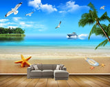 Avikalp MWZ2155 Beach Starfishes Birds Ship Trees Starfish Island Sand Sea Water Ocean HD Wallpaper