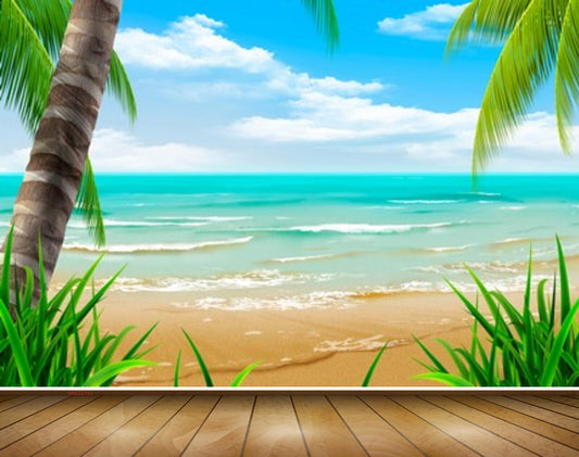 Avikalp MWZ2162 Sea Beach Coconuts Trees Plants Clouds Sand Water Ocean HD Wallpaper