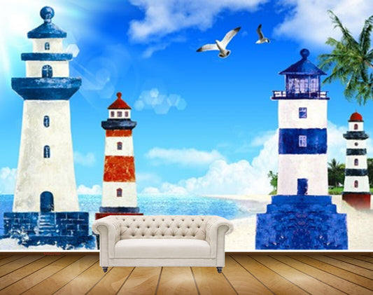 Avikalp MWZ2163 Light Houses Birds Sea Trees Clouds HD Wallpaper