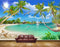 Avikalp MWZ2175 Trees Beach Starfishes Shells Dolphins Birds Boat Sun Hut Sand Water Ocean Island HD Wallpaper