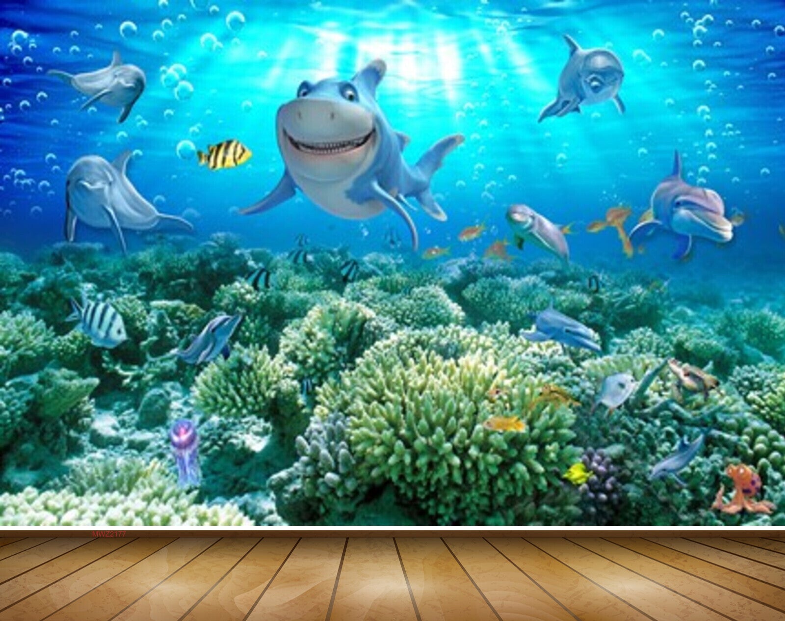 Avikalp MWZ2177 Sea Fishes Dolphines Shark Anemones Underwater Water Ocean Bubbles HD Wallpaper