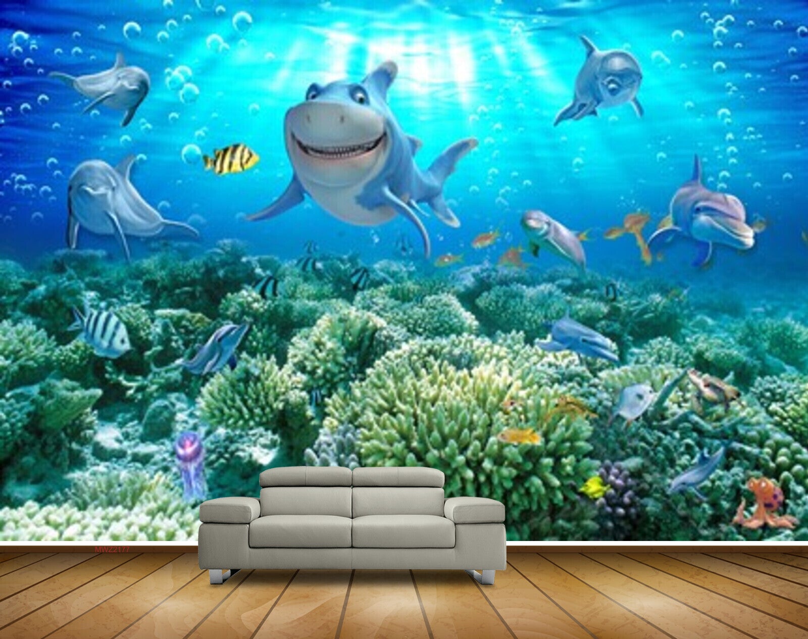 Avikalp MWZ2177 Sea Fishes Dolphines Shark Anemones Underwater Water Ocean Bubbles HD Wallpaper