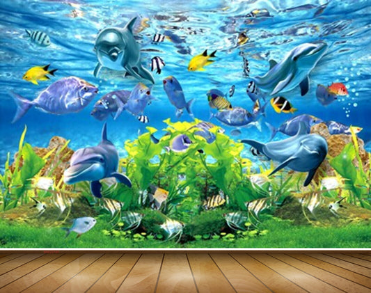 Avikalp MWZ2181 Sea Fishes Dolphins Grass Underwater Water Ocean HD Wallpaper