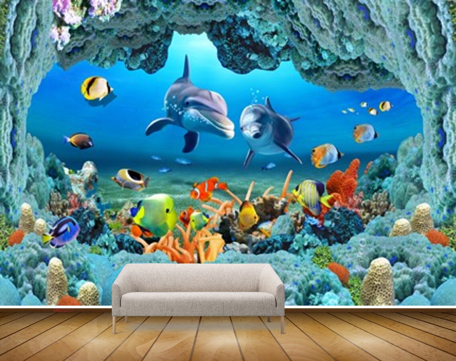 Avikalp MWZ2217 Sea Dolphins Fishes Anemones Stones Underwater Water Ocean HD Wallpaper