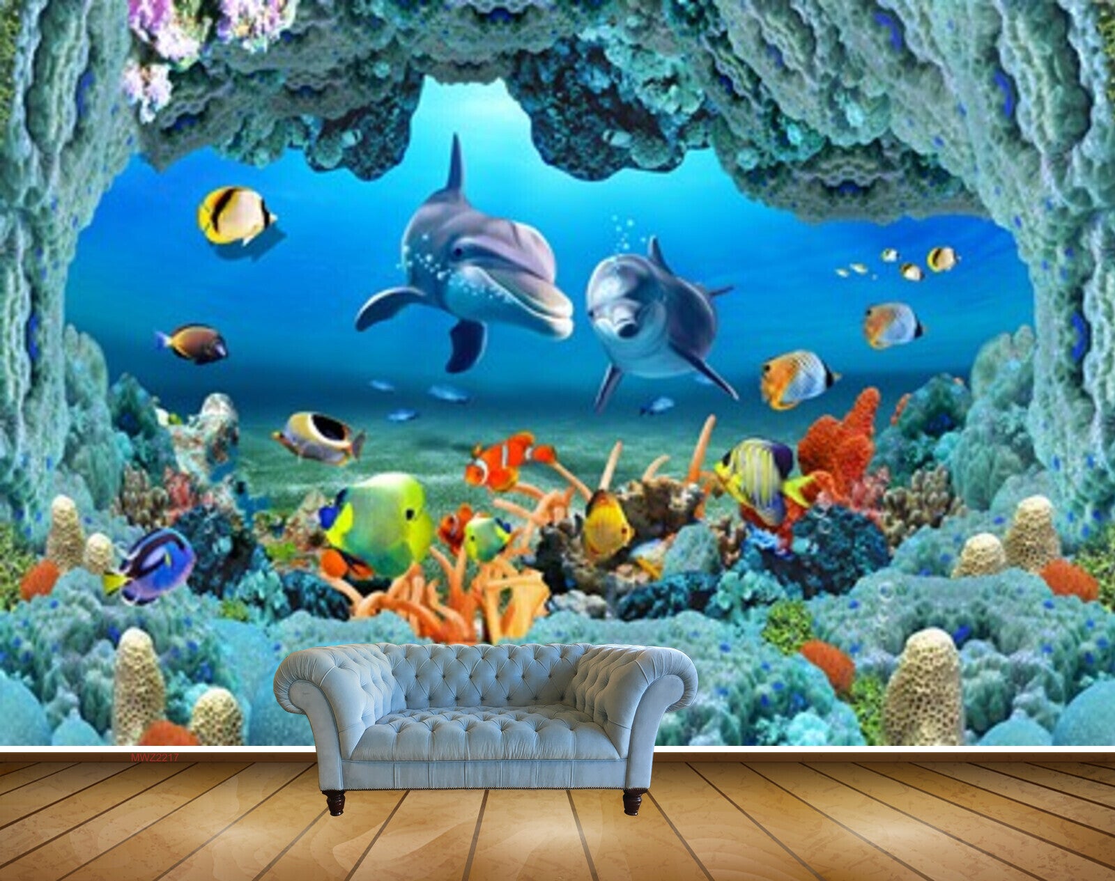 Avikalp MWZ2217 Sea Dolphins Fishes Anemones Stones Underwater Water Ocean HD Wallpaper
