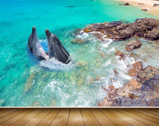 Avikalp MWZ2221 Sea Dolphins Stones Water Ocean HD Wallpaper