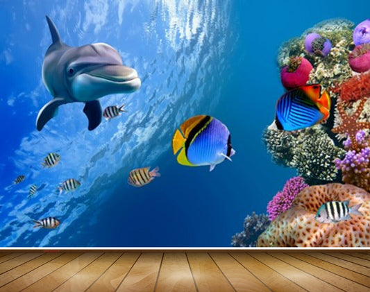Avikalp MWZ2224 Sea Fishes Anemones Dolphins Underwater Ocean Water HD Wallpaper