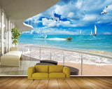 Avikalp MWZ2227 Beach Boat Building Birds Chairs House Tree Sea Water Ocean HD Wallpaper