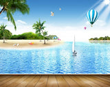 Avikalp MWZ2230 Beach Trees Airballon Boat Sea Island Sun Light Umbrella Water Ocean HD Wallpaper
