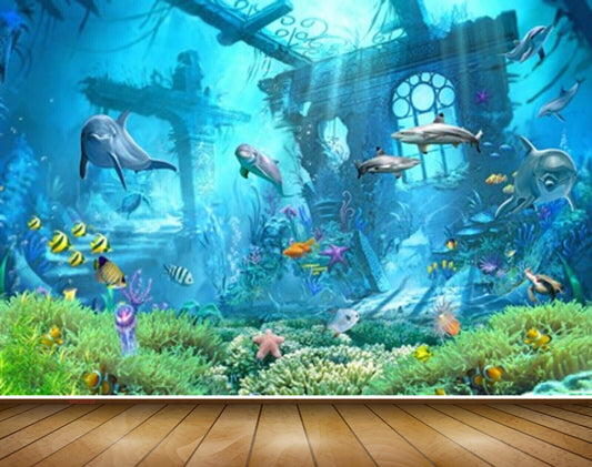 Avikalp MWZ2232 Sea Dolphins Fishes Starfishes Plants Grass Underwater Water Ocean HD Wallpaper