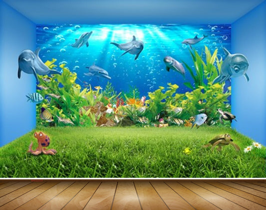 Avikalp MWZ2233 Sea Whales Fishes Octopus Turtle Plants Dolphins Water Ocean HD Wallpaper