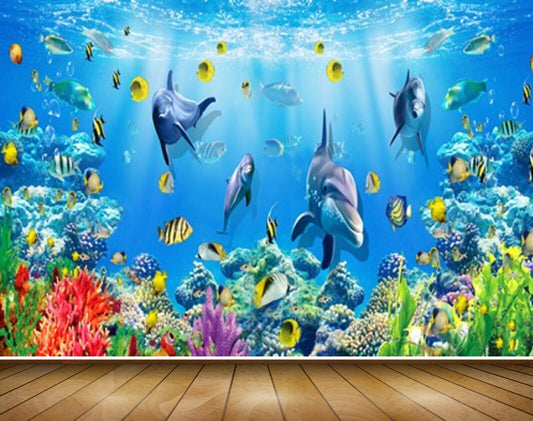 Avikalp MWZ2237 Dolphins Sea Fishes Anemones Corals Underwater Water Ocean HD Wallpaper